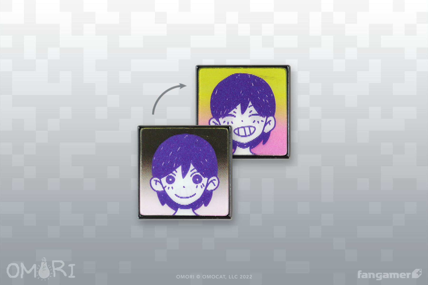 OMORI」- ケル“にこにこ” レンチキュラーピンバッジ - Fangamer Japan OMORI」- ケル“にこにこ” レンチキュラーピンバッジ - Fangamer Japan